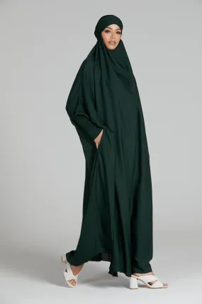 One Piece Full Length Jilbab - Zipped Cuffs And Pockets - Forest Green