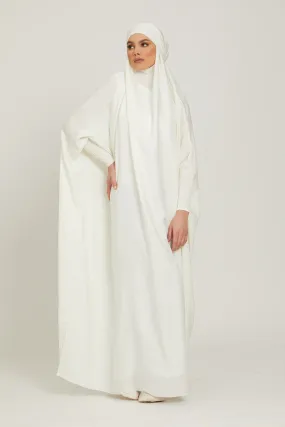 One Piece Full Length Jilbab -Zipped Cuffs and Pockets - Ivory White