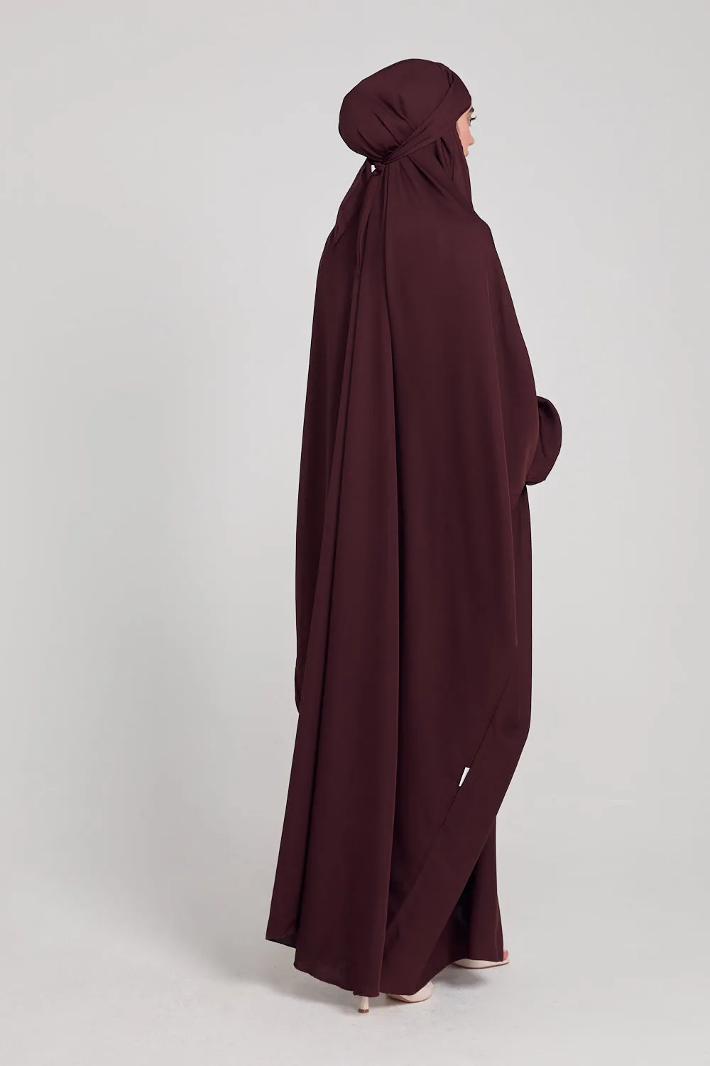 One Piece Full Length Jilbab/Prayer Abaya - Elasticated Cuff - Bitter Chocolate