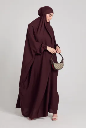 One Piece Full Length Jilbab/Prayer Abaya - Elasticated Cuff - Bitter Chocolate