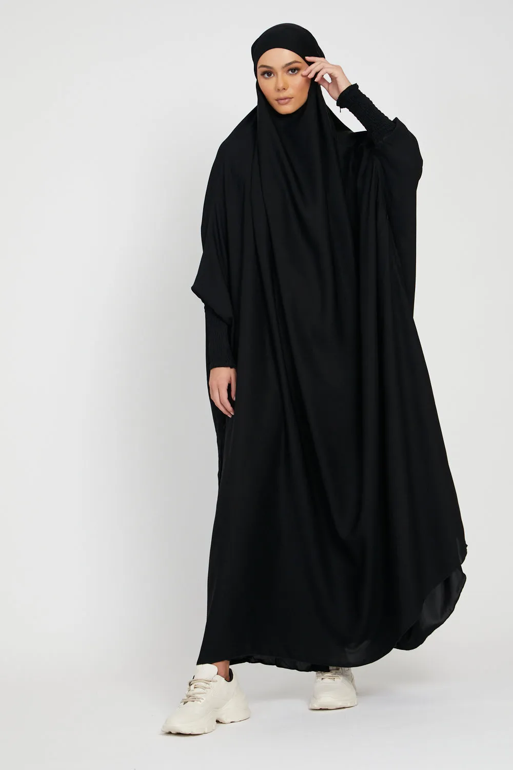 One Piece Jilbab/Prayer Abaya - Zipped Cuffs And Pockets - Black