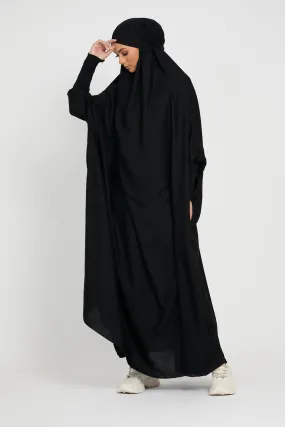 One Piece Jilbab/Prayer Abaya - Zipped Cuffs And Pockets - Black