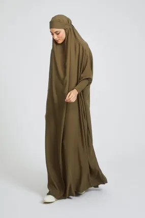 Premium One Piece Full Length Jilbab/ Prayer Abaya - Dark Olive Green