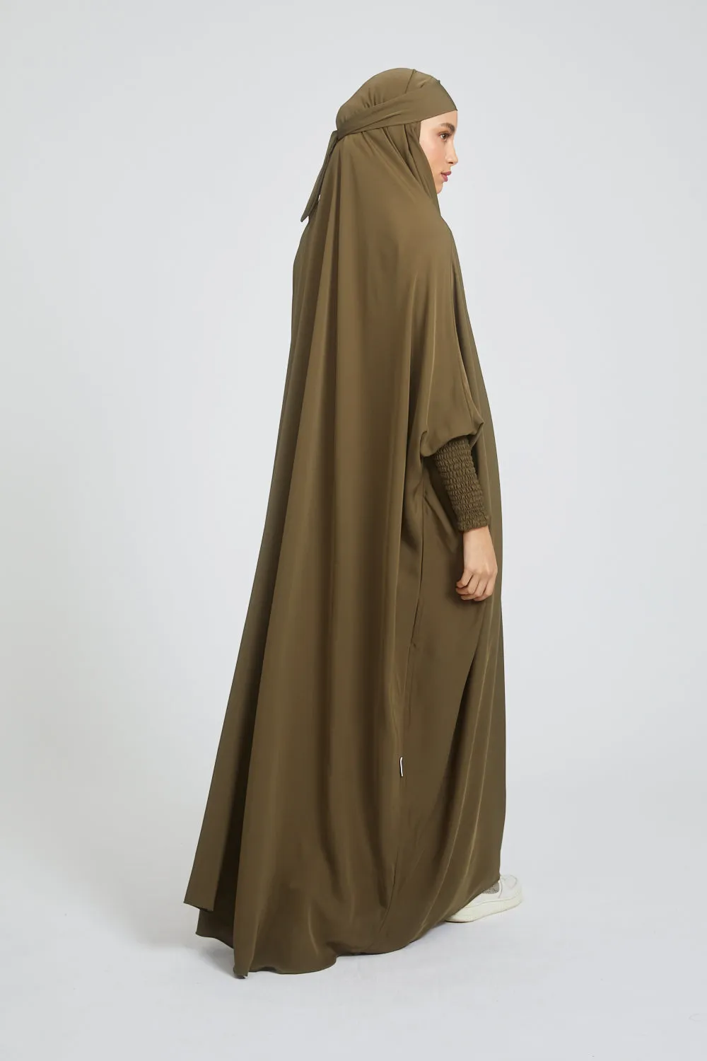 Premium One Piece Full Length Jilbab/ Prayer Abaya - Dark Olive Green