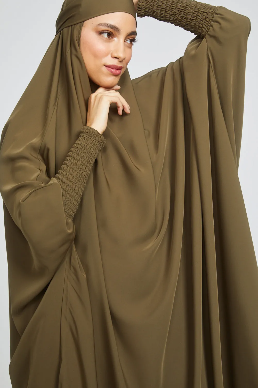 Premium One Piece Full Length Jilbab/ Prayer Abaya - Dark Olive Green