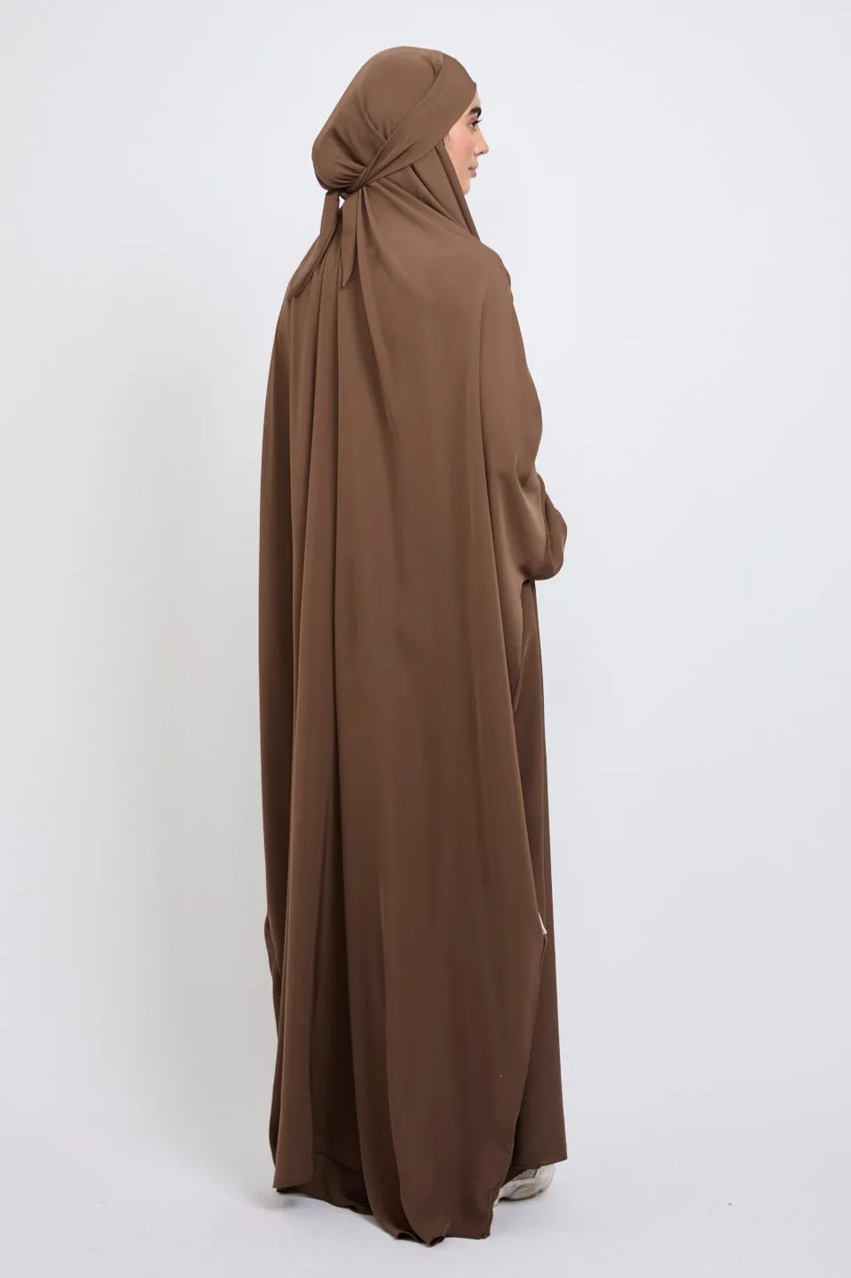 Premium One Piece Full Length Jilbab/ Prayer Abaya - Elasticated Cuff - Pecan