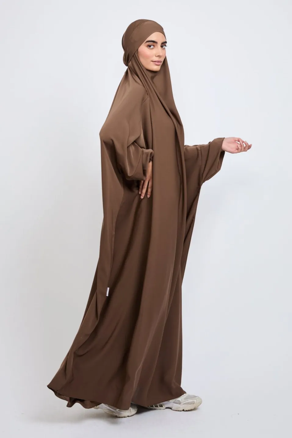 Premium One Piece Full Length Jilbab/ Prayer Abaya - Elasticated Cuff - Pecan