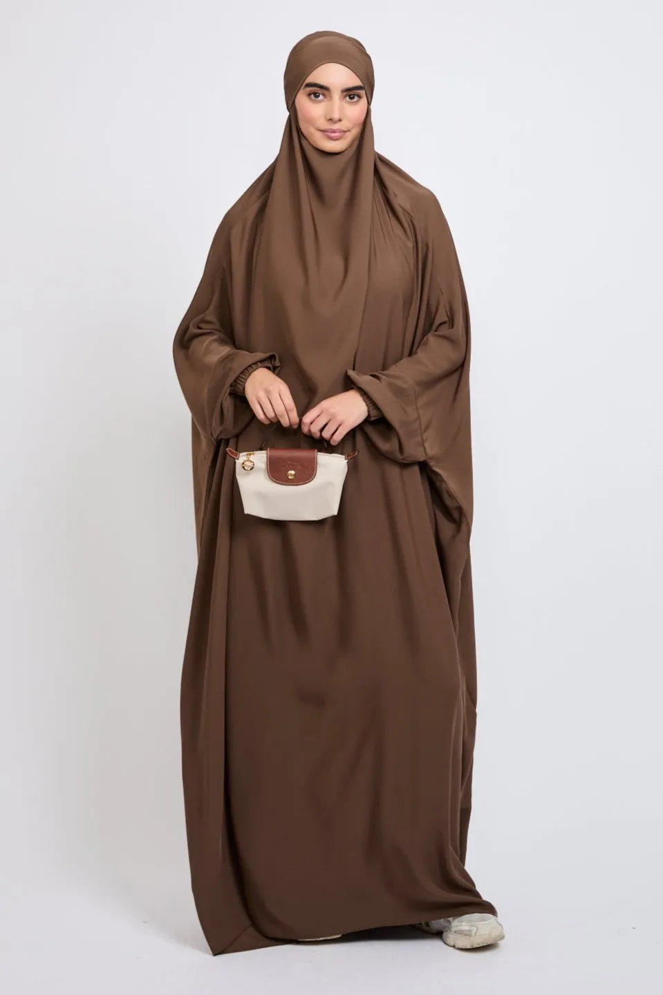 Premium One Piece Full Length Jilbab/ Prayer Abaya - Elasticated Cuff - Pecan