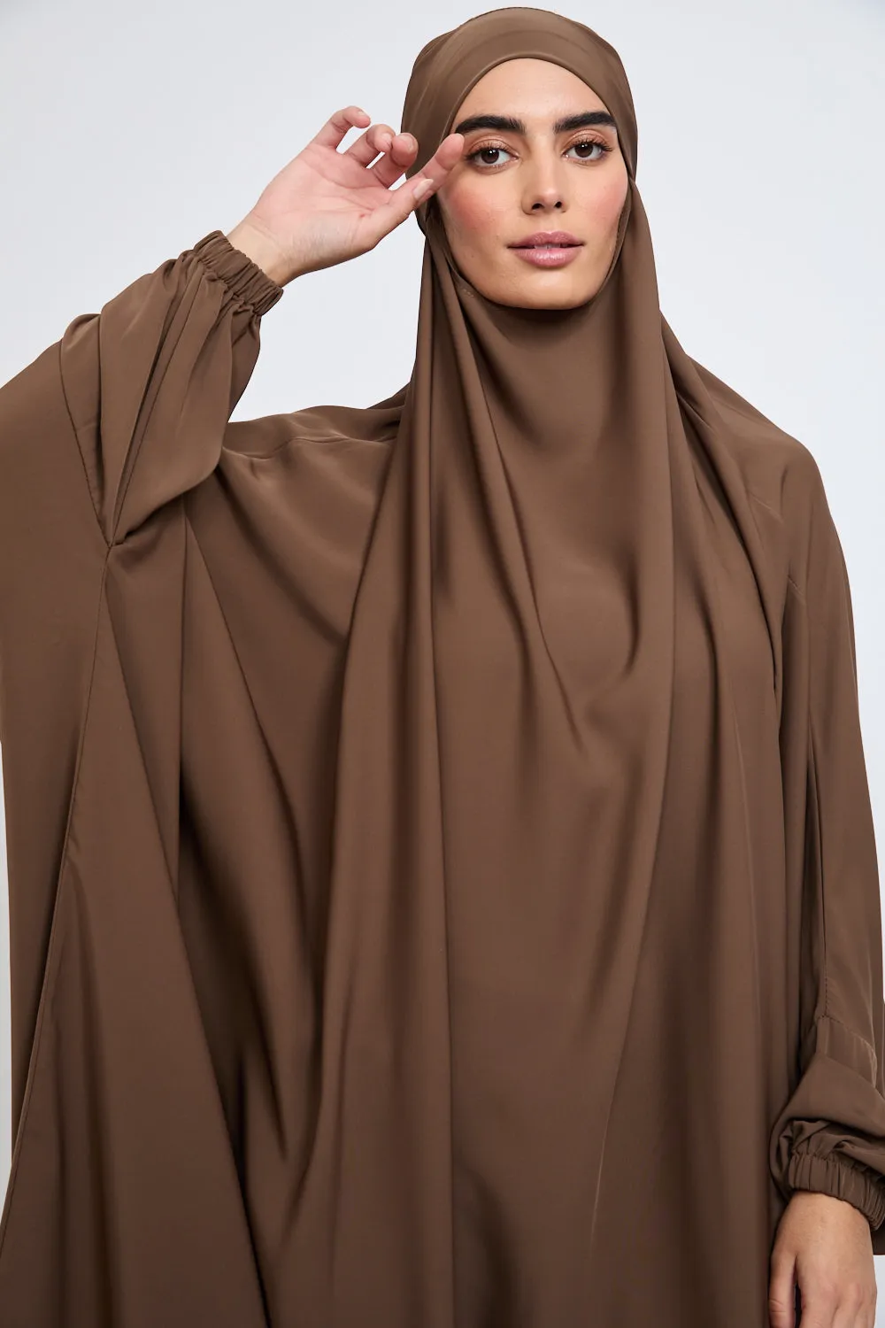 Premium One Piece Full Length Jilbab/ Prayer Abaya - Elasticated Cuff - Pecan