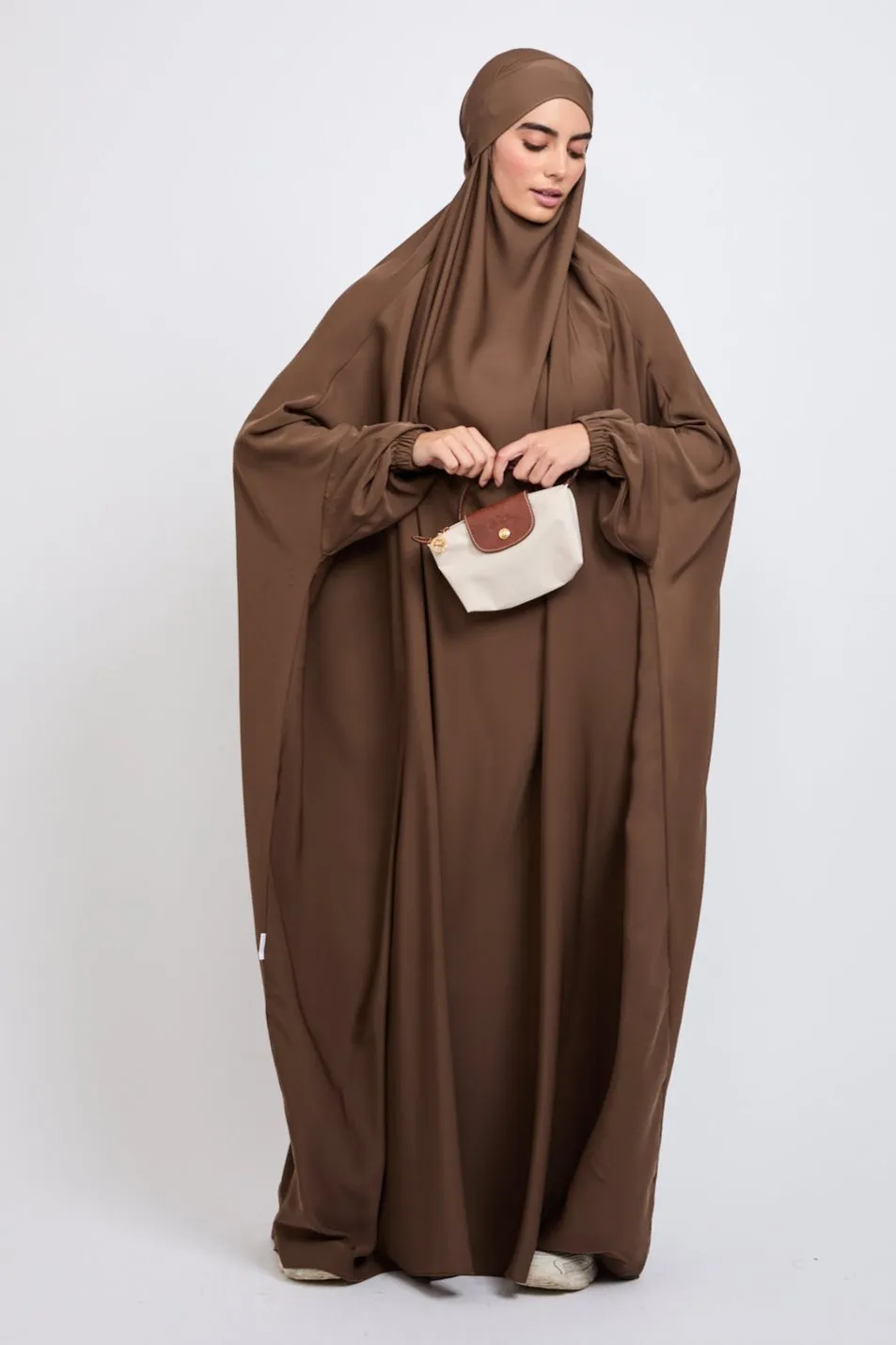 Premium One Piece Full Length Jilbab/ Prayer Abaya - Elasticated Cuff - Pecan