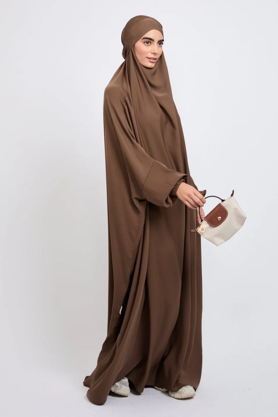 Premium One Piece Full Length Jilbab/ Prayer Abaya - Elasticated Cuff - Pecan