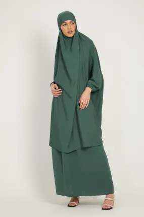 Premium Two Piece Jilbab/ Prayer Set - Elasticated Cuff - Thyme Green