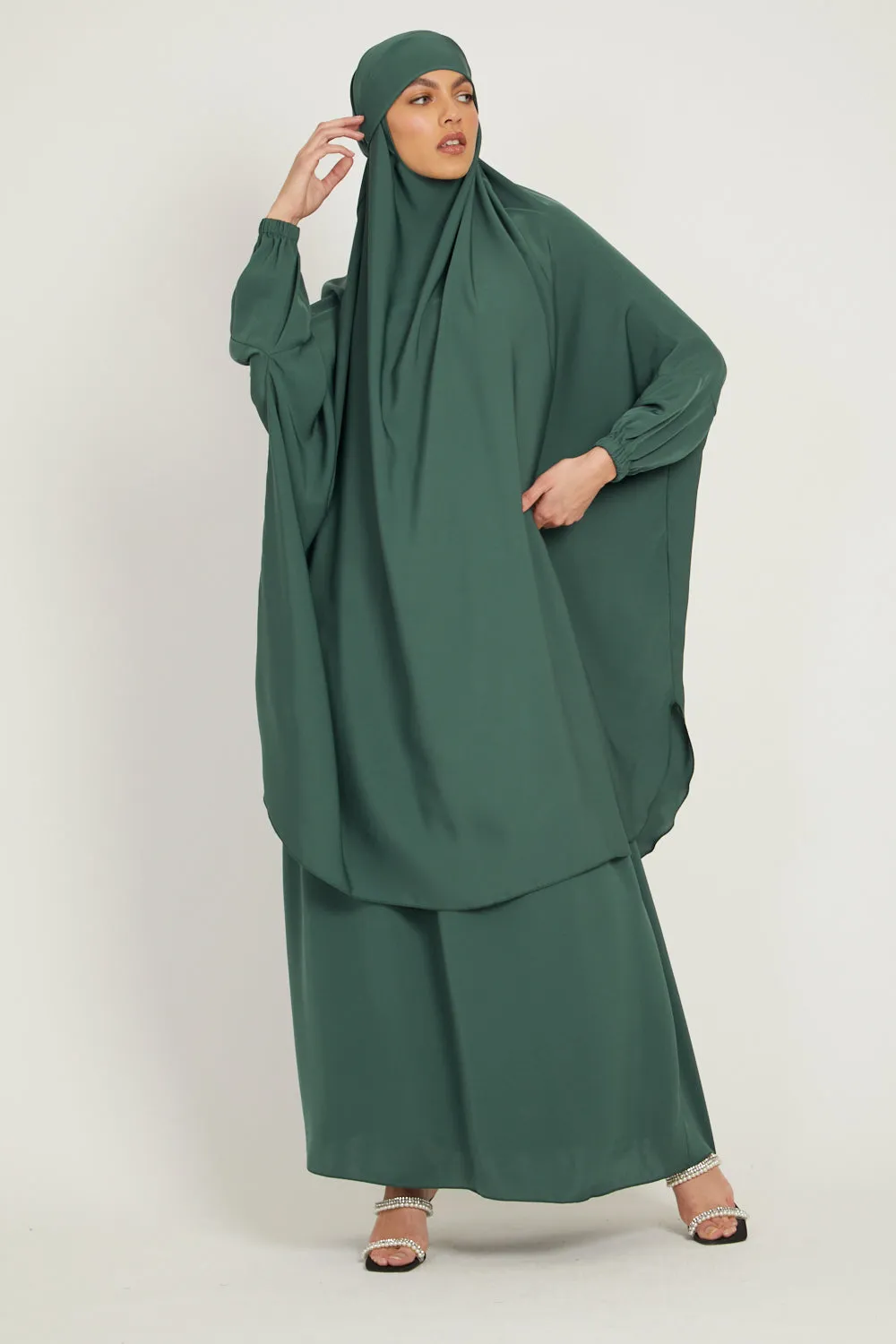 Premium Two Piece Jilbab/ Prayer Set - Elasticated Cuff - Thyme Green