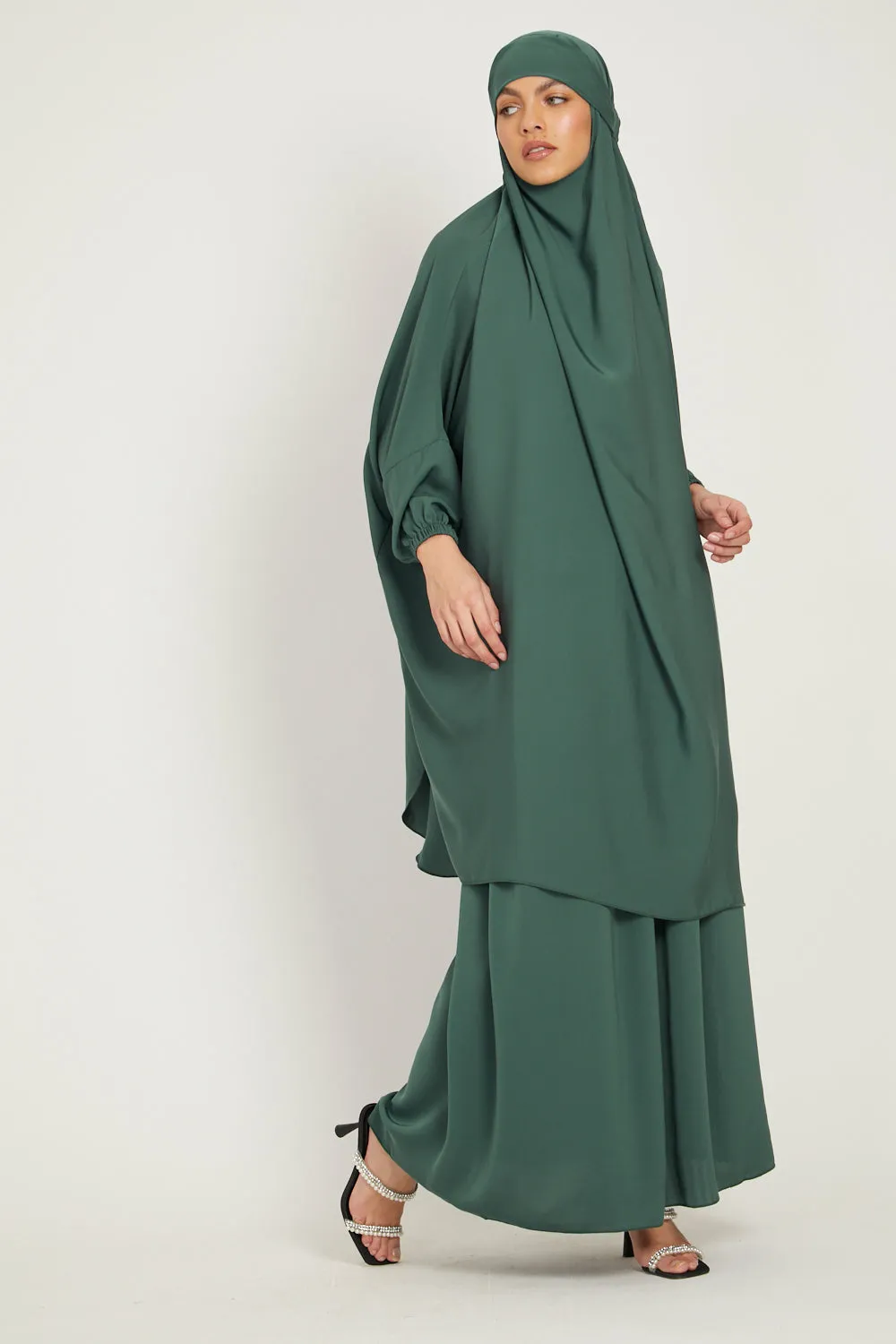 Premium Two Piece Jilbab/ Prayer Set - Elasticated Cuff - Thyme Green