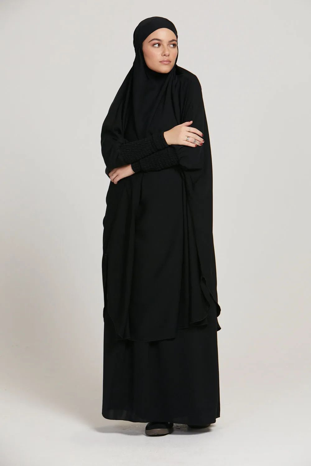 Premium Two Piece Jilbab/ Prayer Set With Pockets - Black