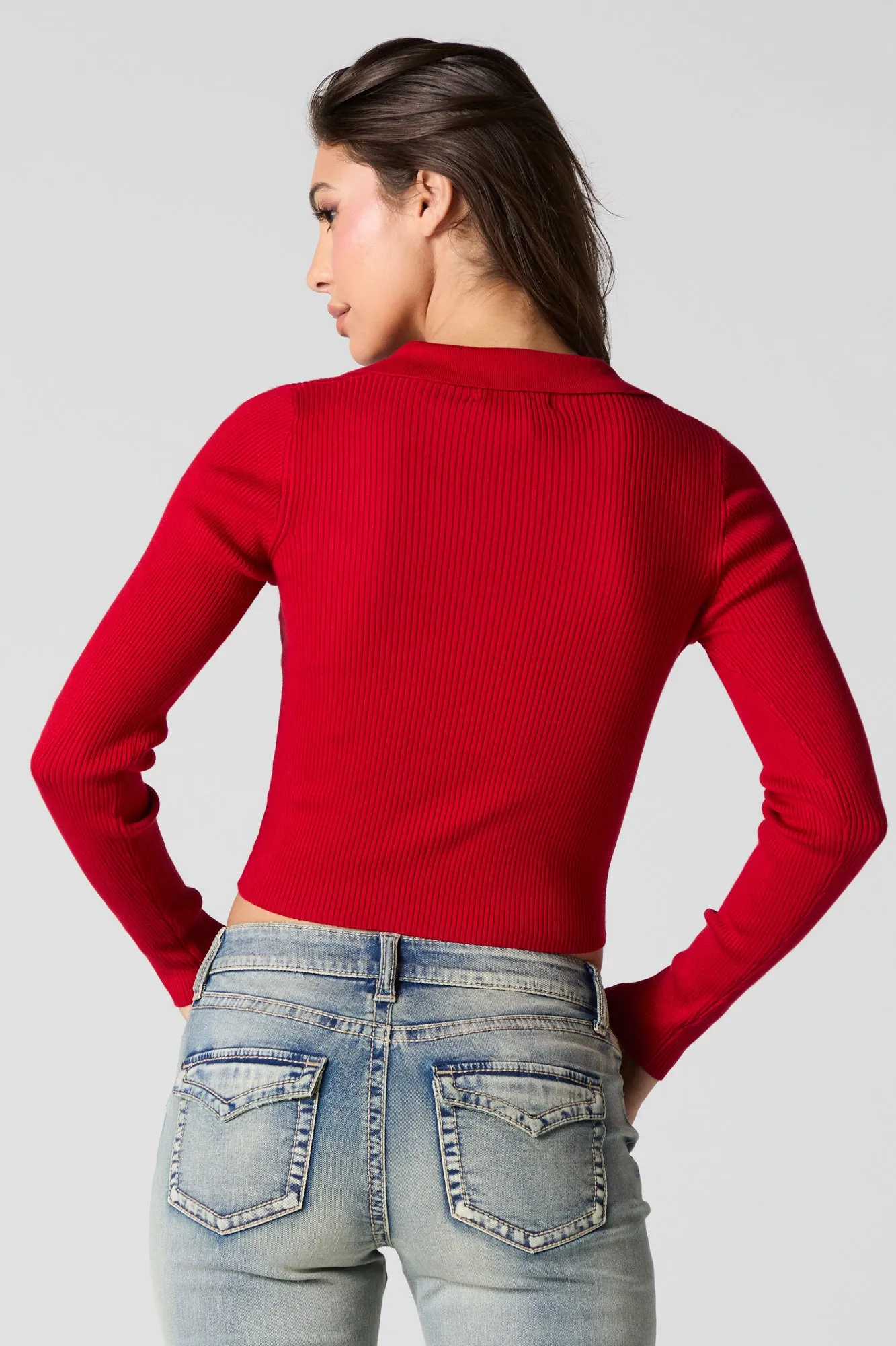 Ribbed Knit Collared Sweater