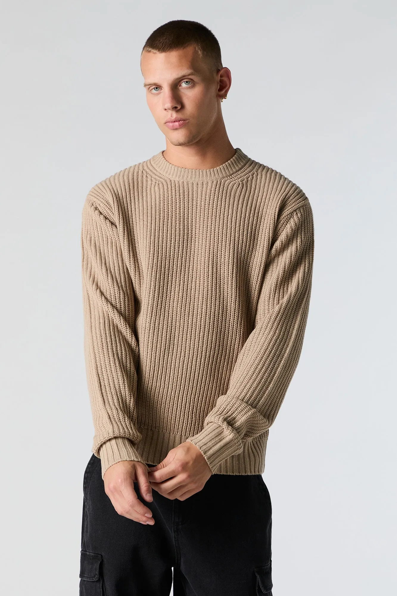 Ribbed Knit Crewneck Sweater