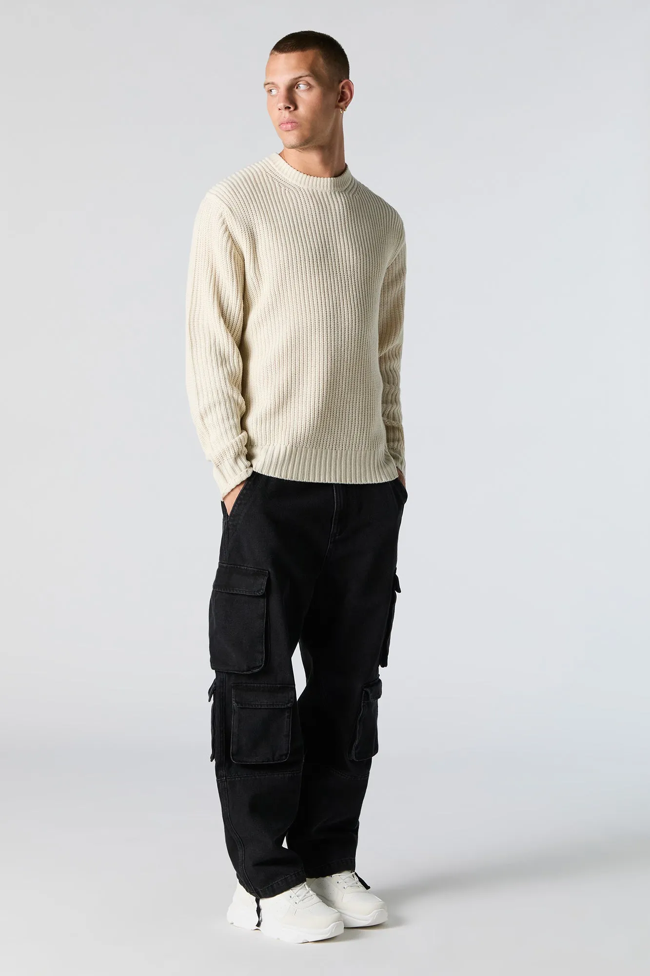 Ribbed Knit Crewneck Sweater