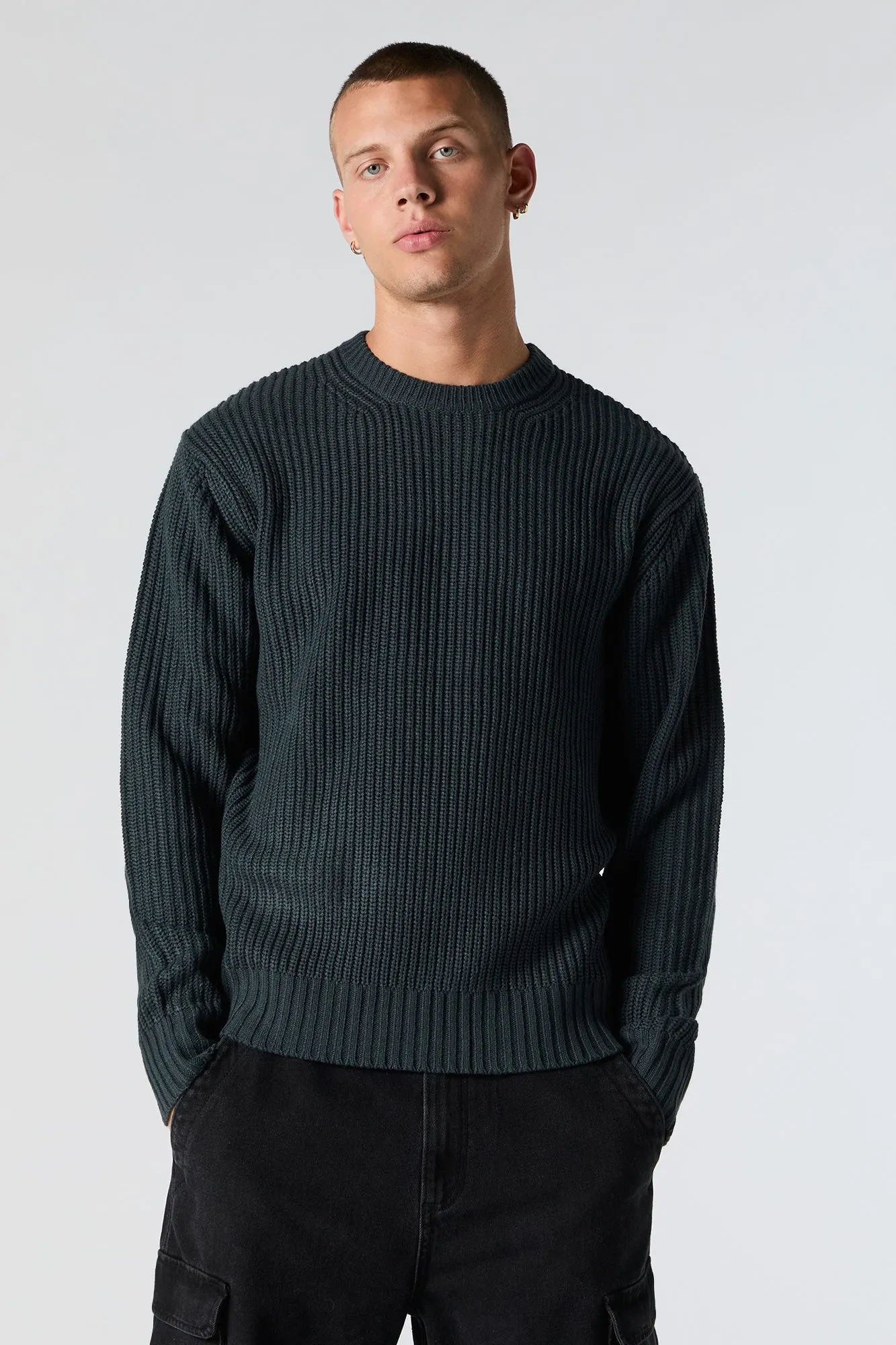 Ribbed Knit Crewneck Sweater