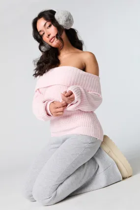 Ribbed Knit Off Shoulder Sweater