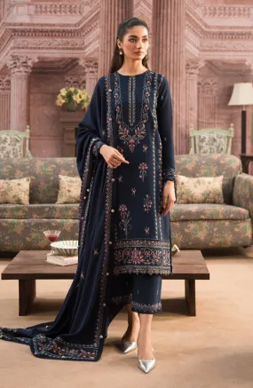 SERAN - 3PC DHANAK EMBROIDERED SHIRT WITH DHANAK EMBROIDERED SHAWL AND TROUSER - HZG1405