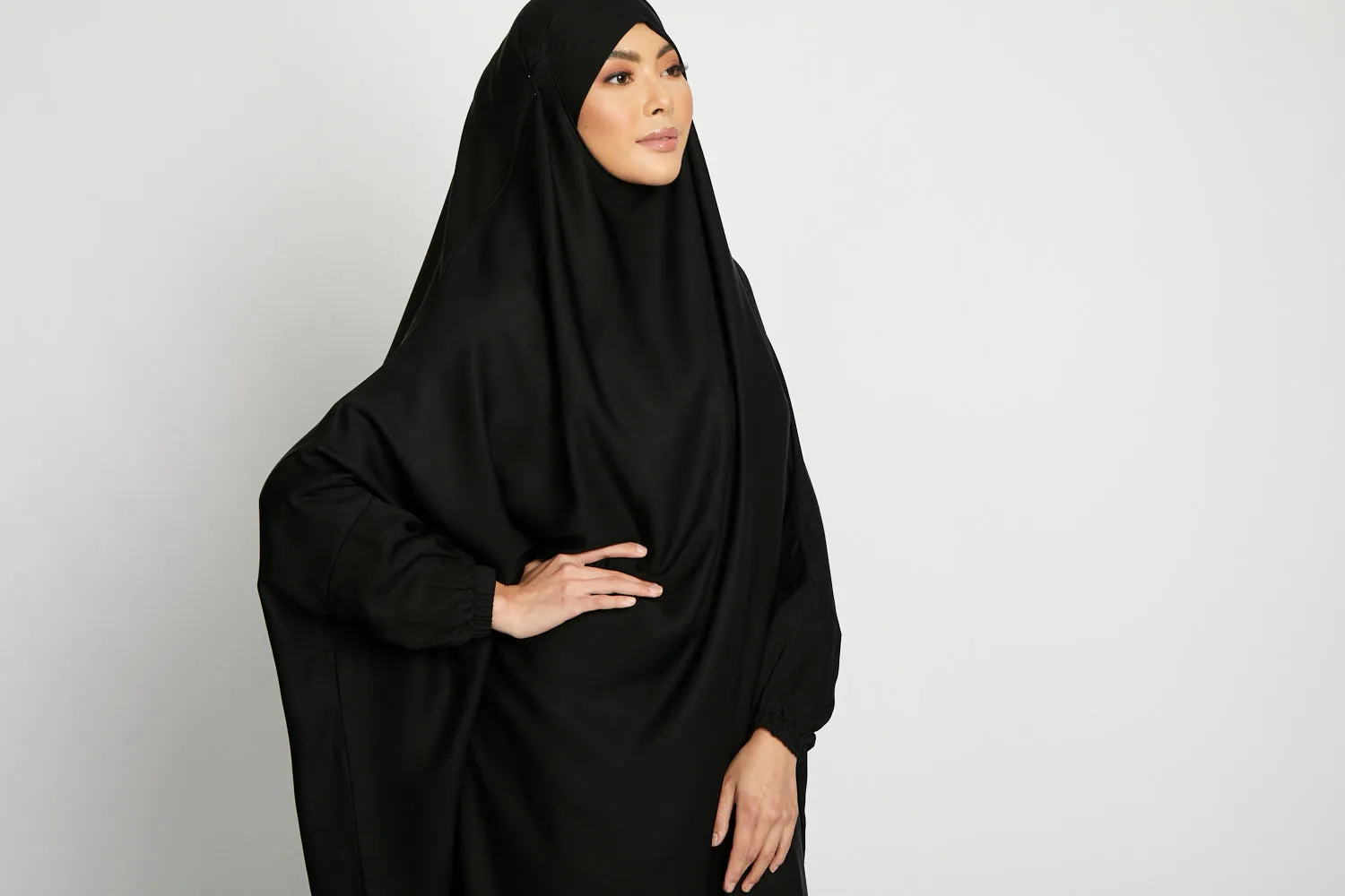 Two Piece Jilbab/ Prayer Set - Elasticated Cuff - Black