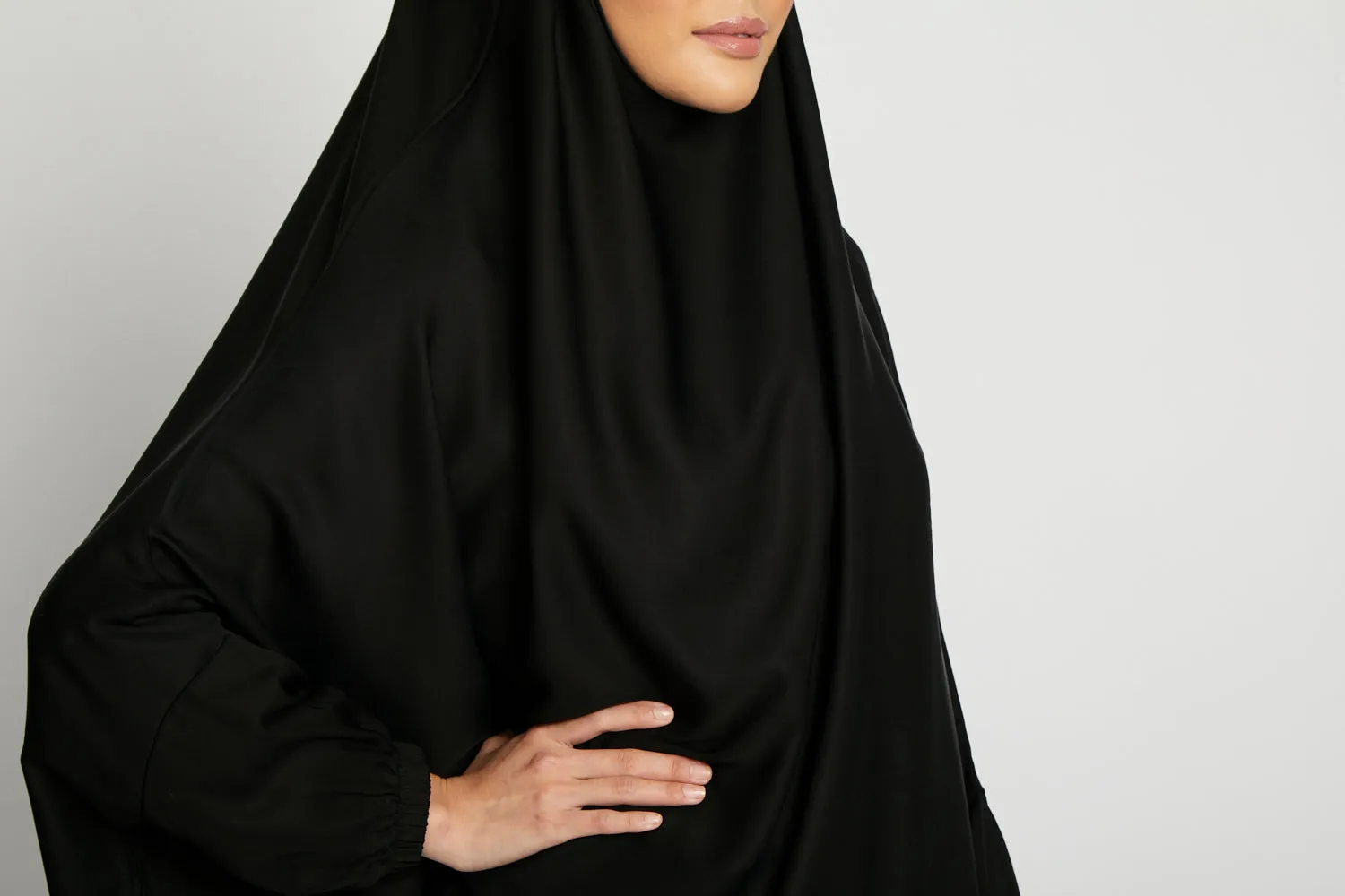 Two Piece Jilbab/ Prayer Set - Elasticated Cuff - Black