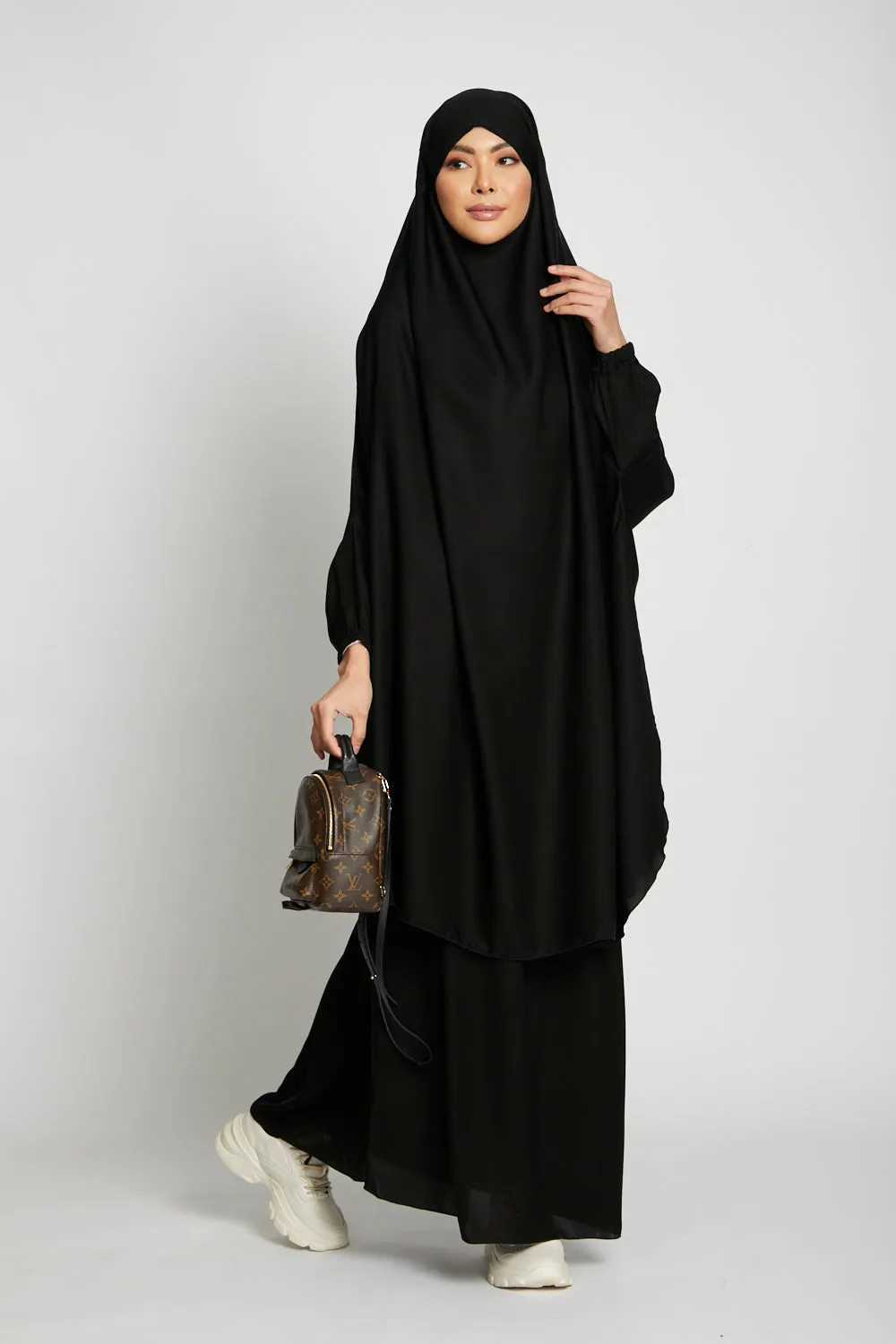 Two Piece Jilbab/ Prayer Set - Elasticated Cuff - Black