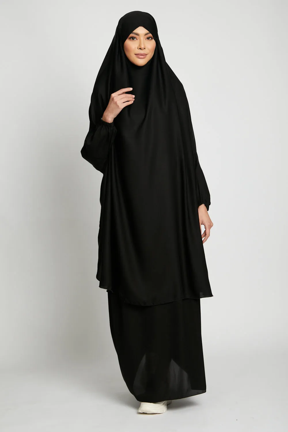 Two Piece Jilbab/ Prayer Set - Elasticated Cuff - Black