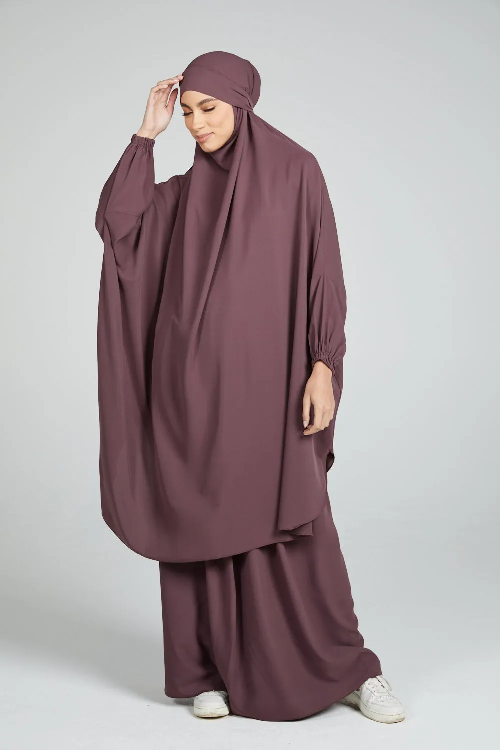 Two Piece Jilbab/ Prayer Set - Elasticated Cuff - Cinnamon Cherry