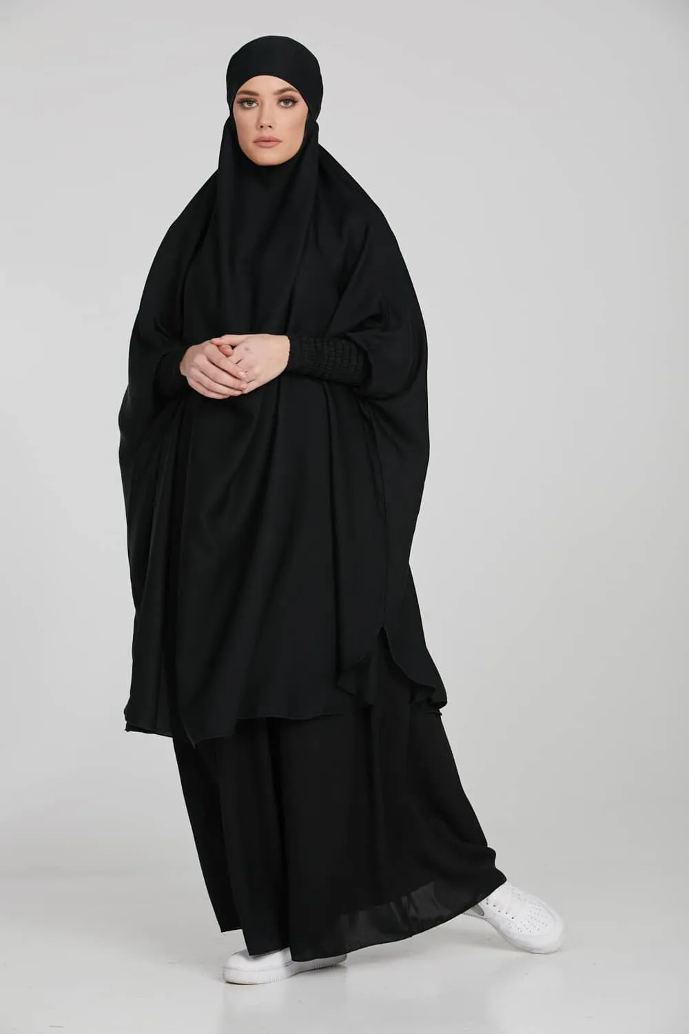 Two Piece Jilbab/ Prayer Set With Pockets - Black