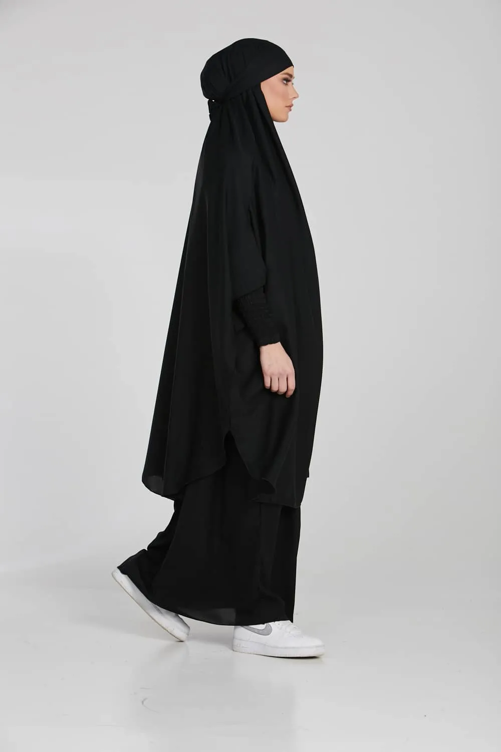 Two Piece Jilbab/ Prayer Set With Pockets - Black