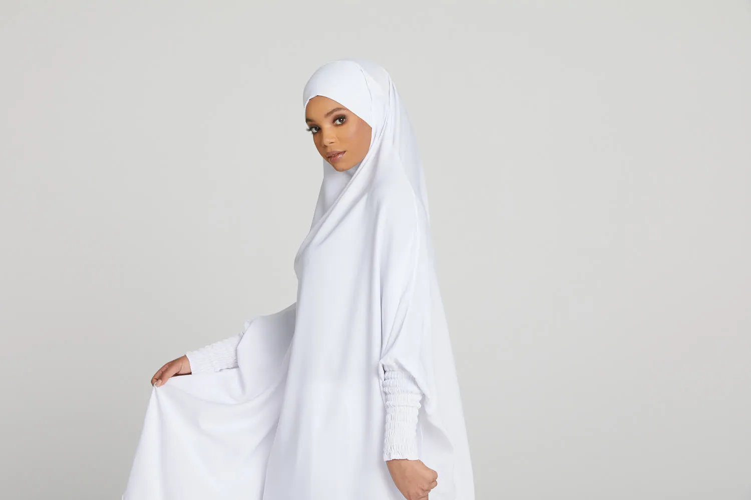 Two Piece Jilbab/Prayer Set with Pockets - White