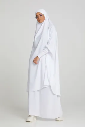 Two Piece Jilbab/Prayer Set with Pockets - White