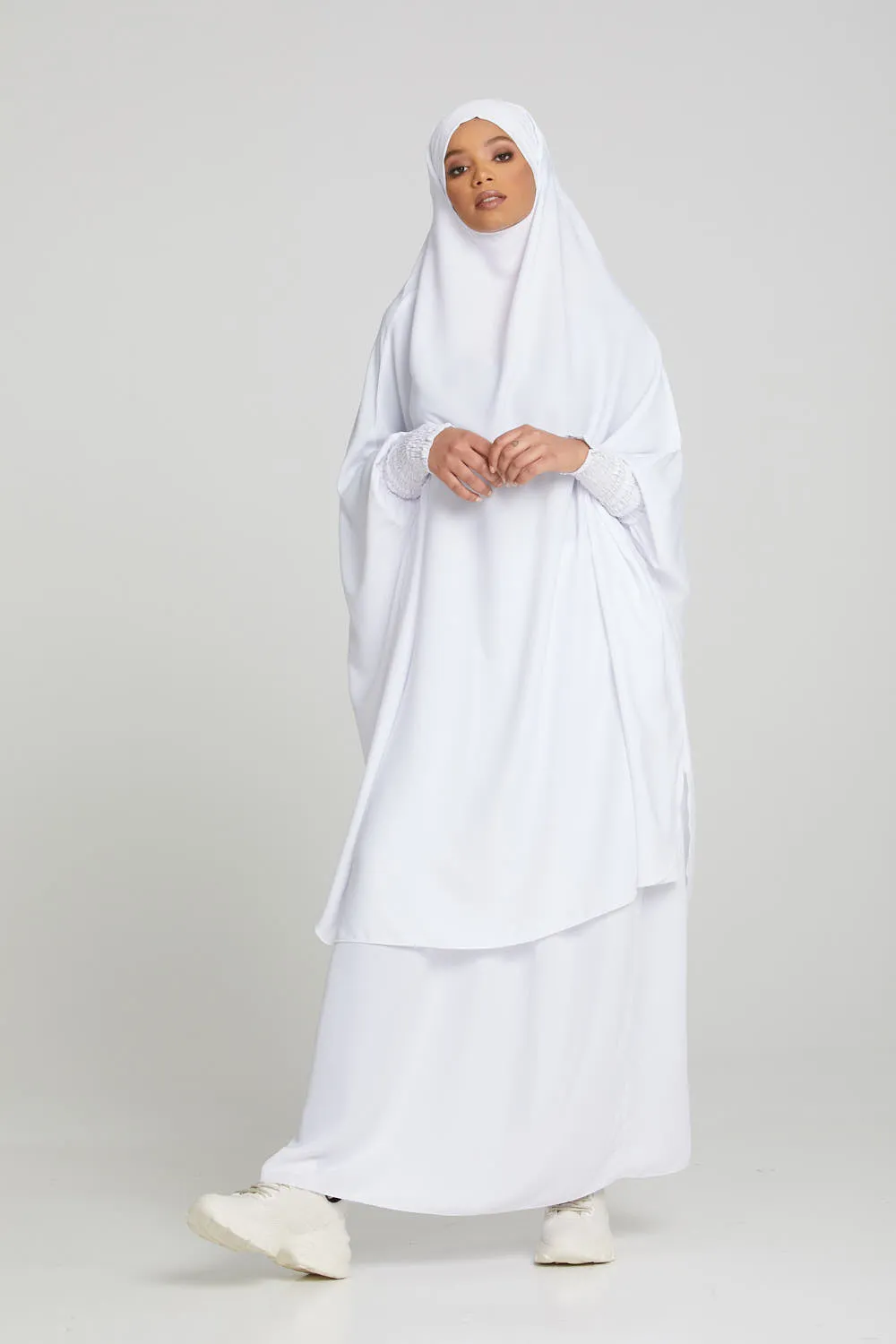 Two Piece Jilbab/Prayer Set with Pockets - White