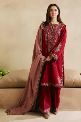 ZARA SHAH JAHAN - 3PC DHANAK EMBROIDERED SHIRT WITH TWILL PRINTED DUAPTTA AND TROUSER - HZG1503